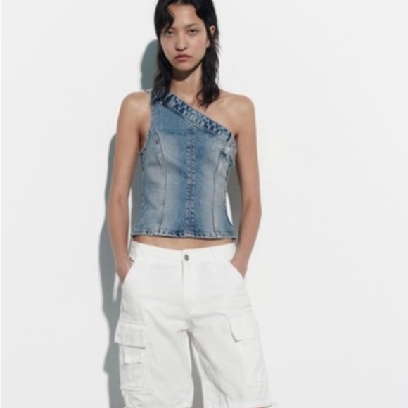 Zara asymmetrical denim top - Picture 2 of 3